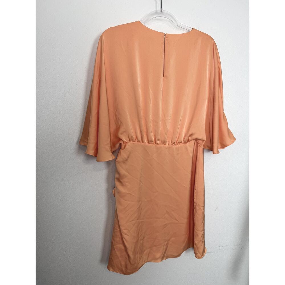 Ramy Brook Peach Satin Dress Womens 8 Wrap Mini Flutter Sleeve Bow Party M - Picture 12 of 12